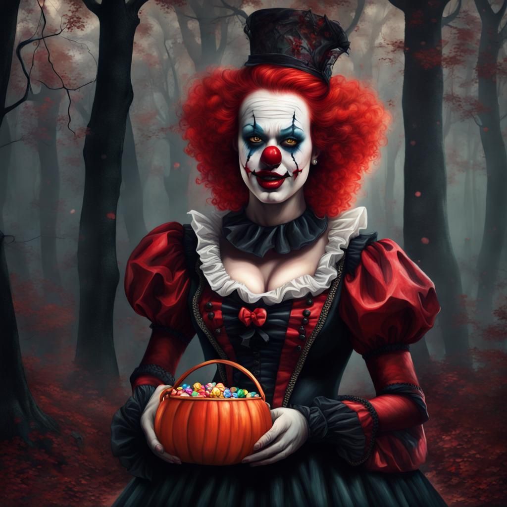 Hyperrealistic Gothic Clown Queen Trick-Or-Treating