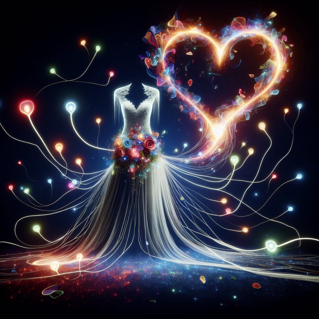 Electric Heart in Wedding Dress with Confetti