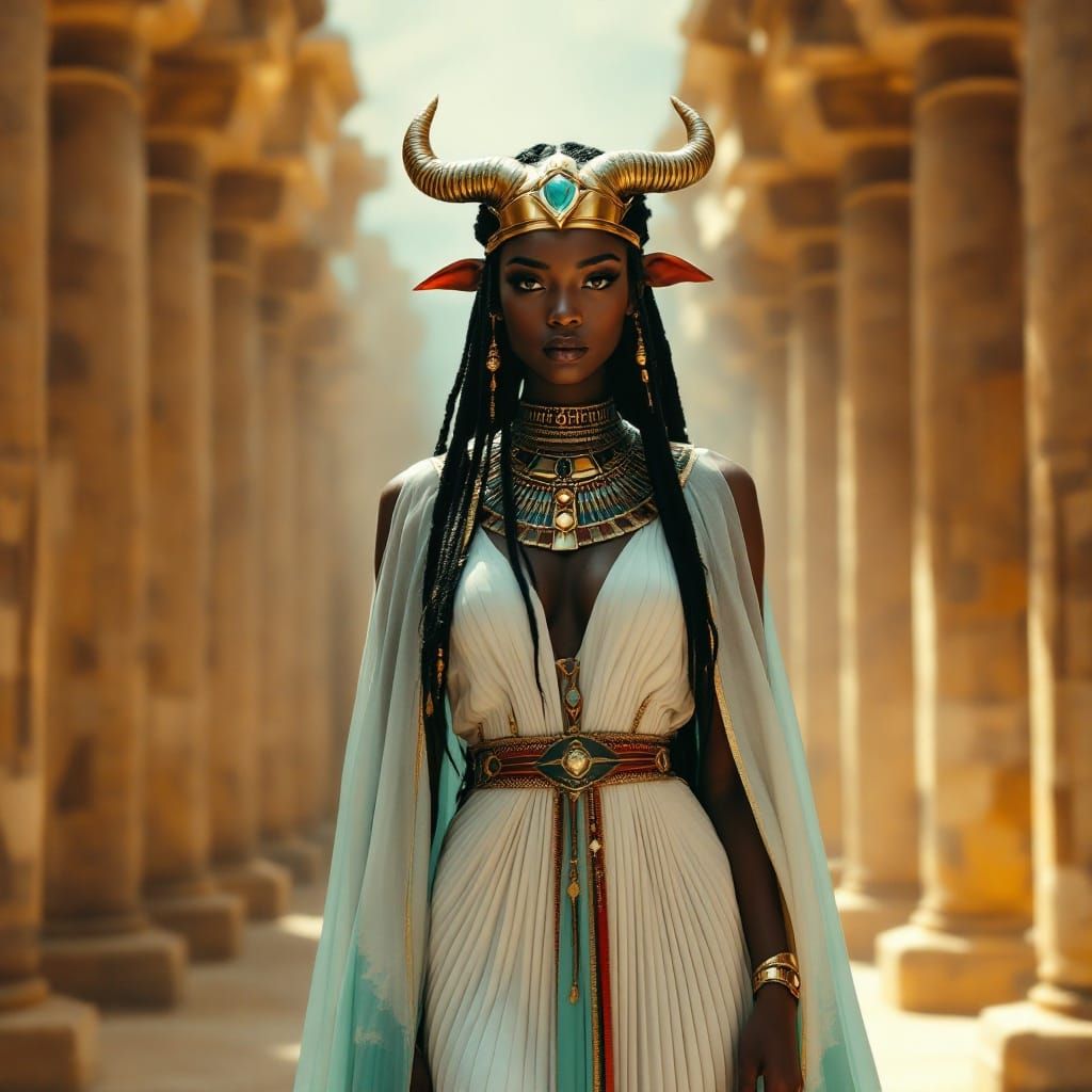 Elegant Sekhat-Hor Goddess in Ancient Egyptian Temple