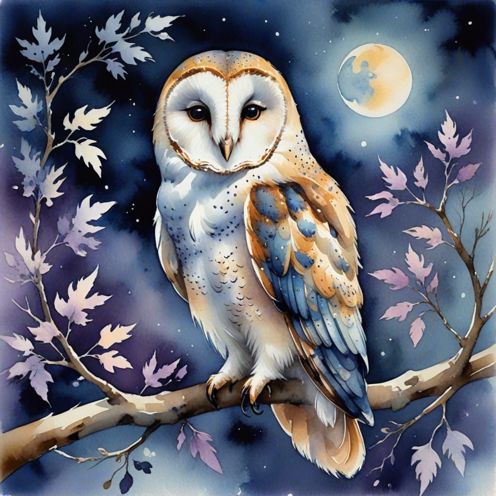 Whimsical Owl Portrait in Soft Impressionist Watercolors