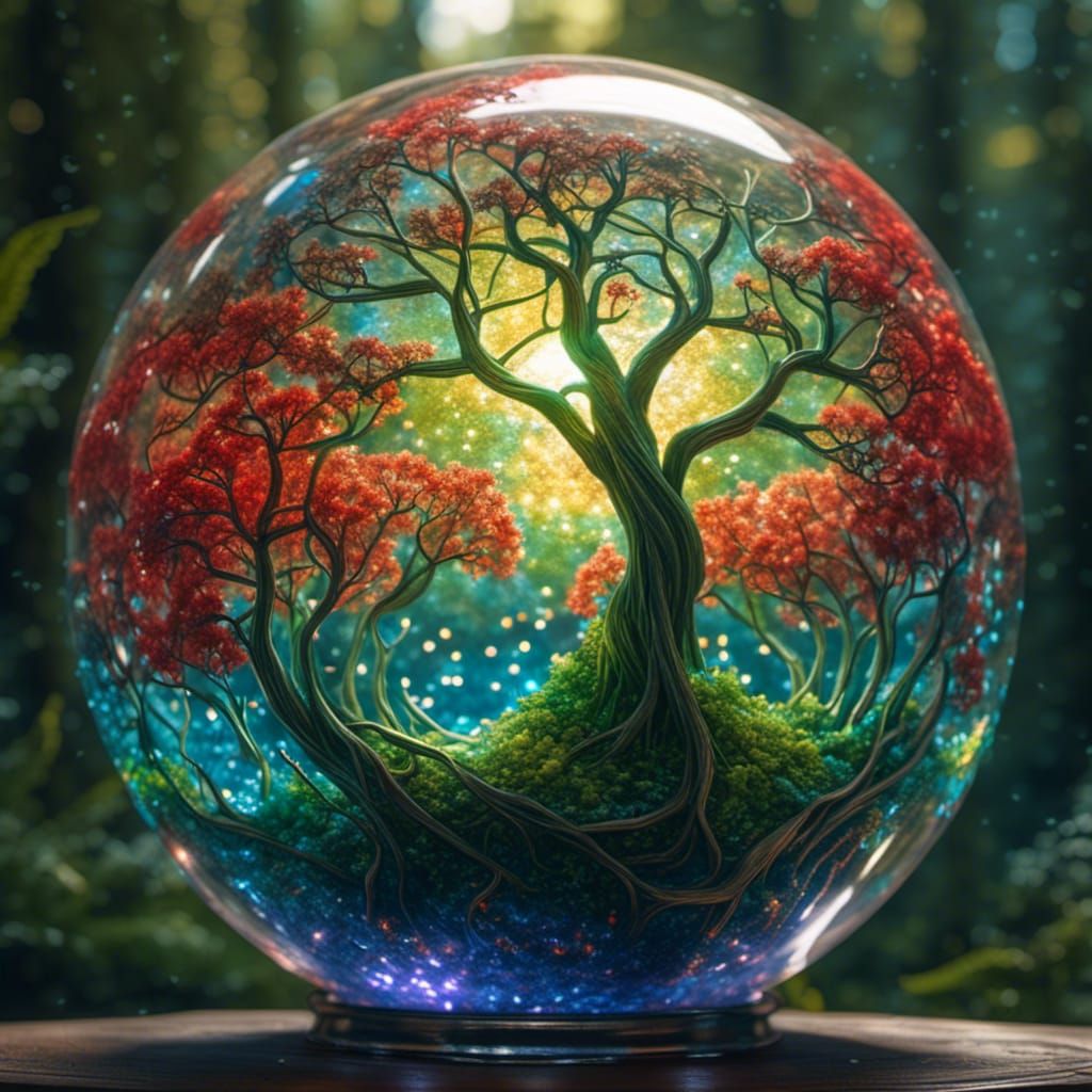 Bioluminescent Garden Encased in Glass Orb