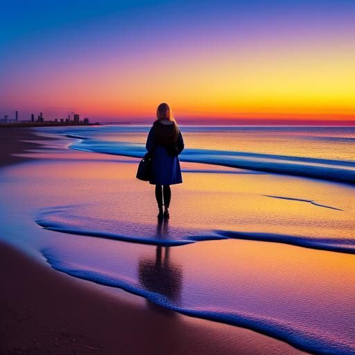 Photorealistic Woman on Beach at Golden Hour