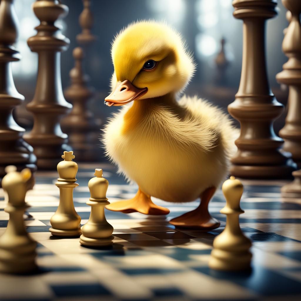 Duckling Chess Match: Detailed Matte Painting
