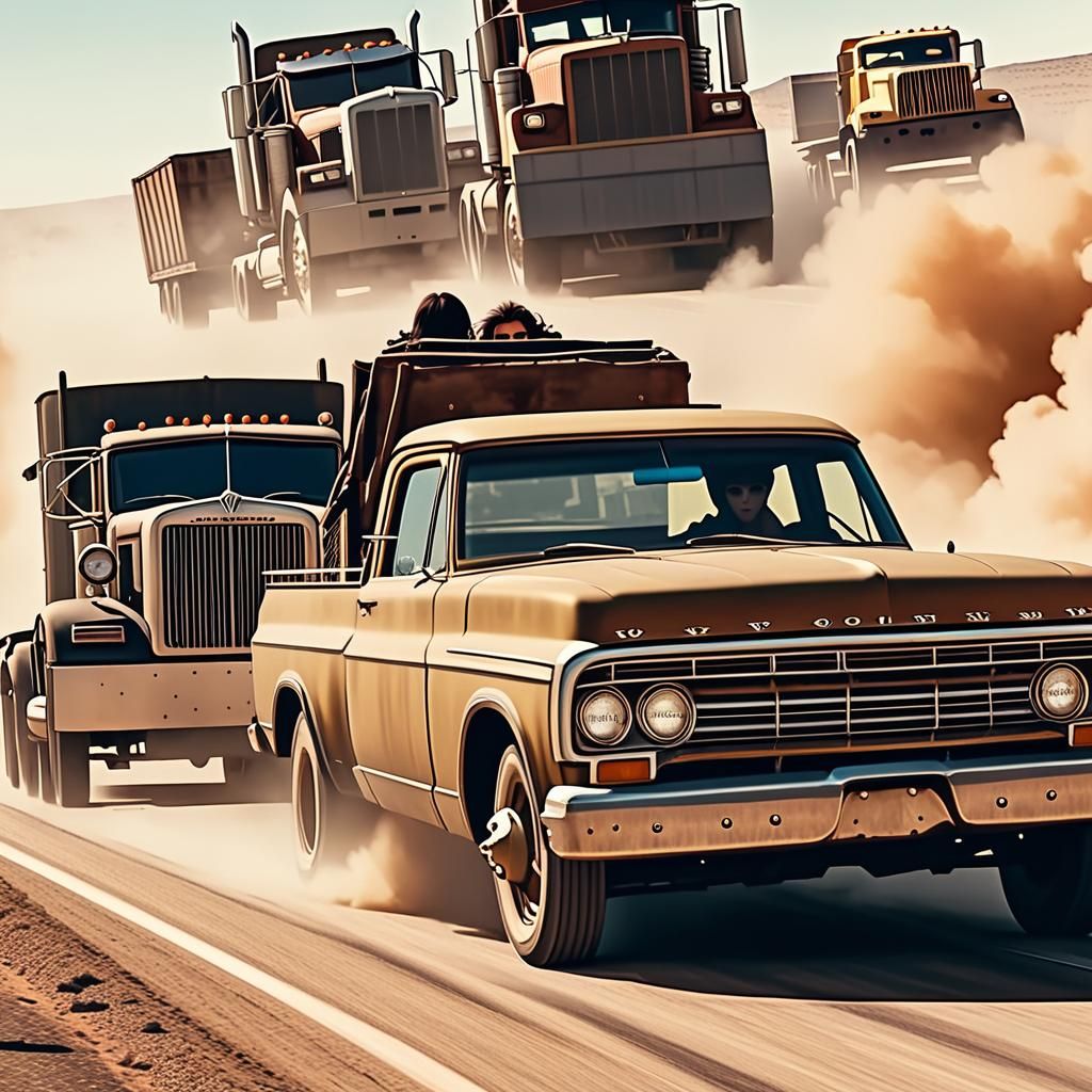 Post-Apocalyptic Punk Women Chase Semi-Truck