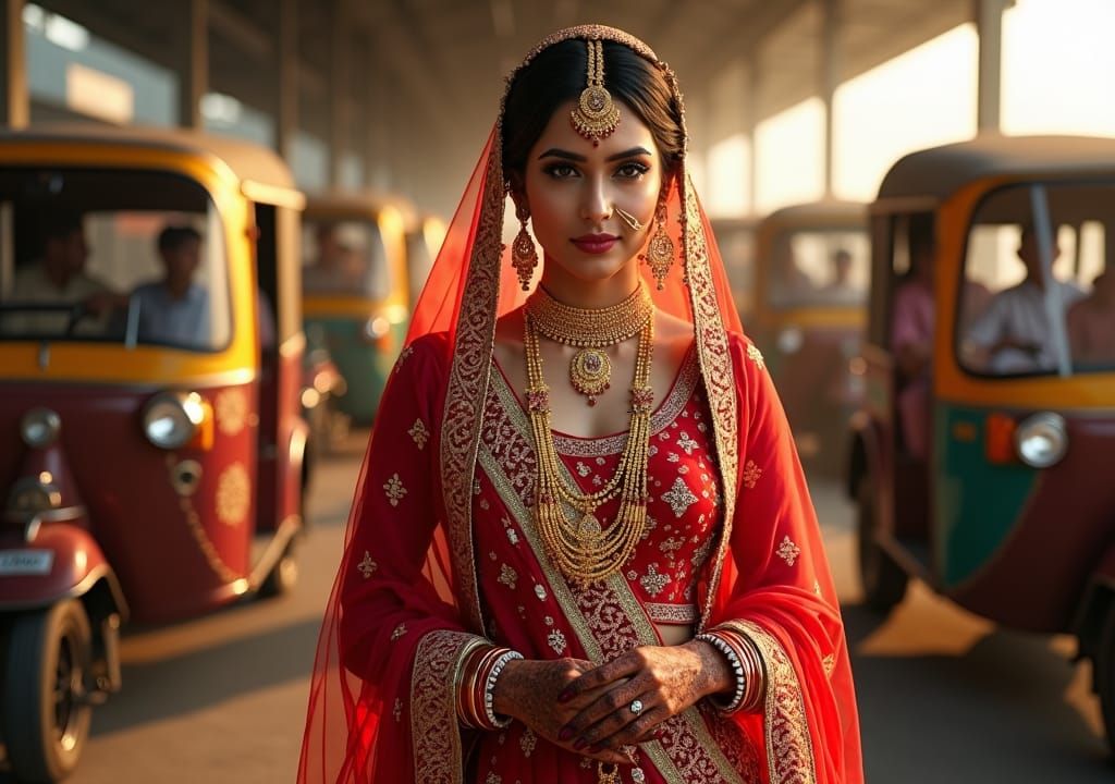 Indian Bride in Red Lehenga, Photorealistic Digital Art