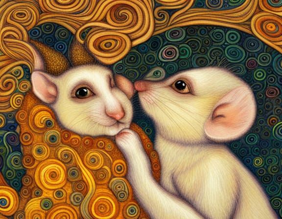 Mice Dancing, Hyperdetailed Art in Klimt Style