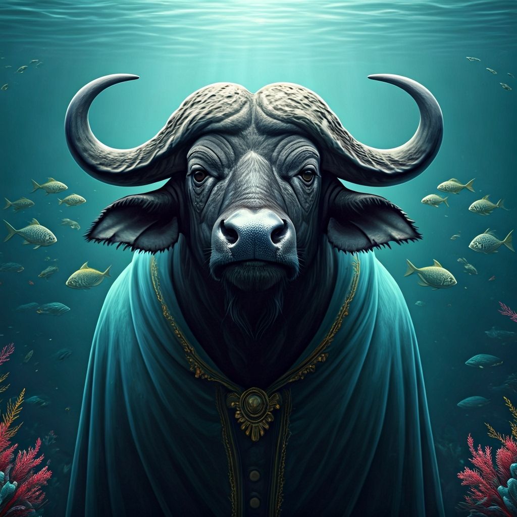 Majestic Water Buffalo in Underwater Fantasy Setting