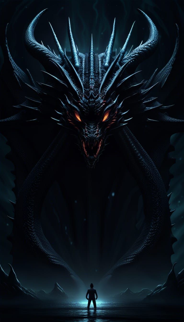 Epic Black Dragon God in Cosmic Horror Abyss