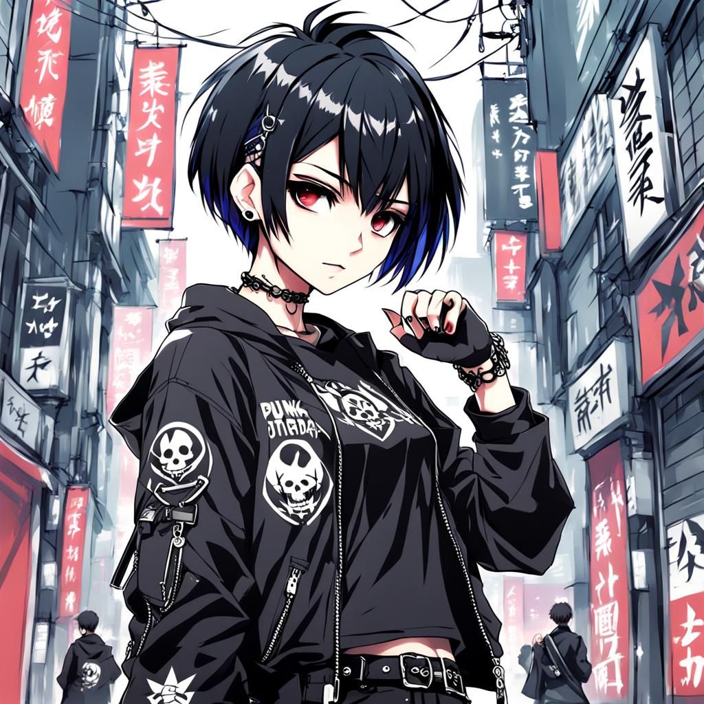 Punk Goth Tomboy Anime Girl in Manga Style