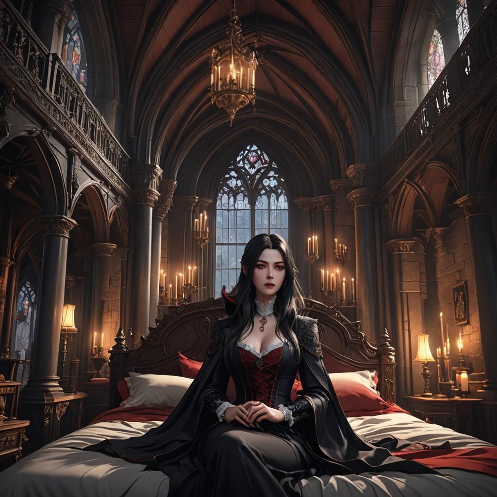 Carmilla the Vampire in Gothic Castle: 3D Anime Art