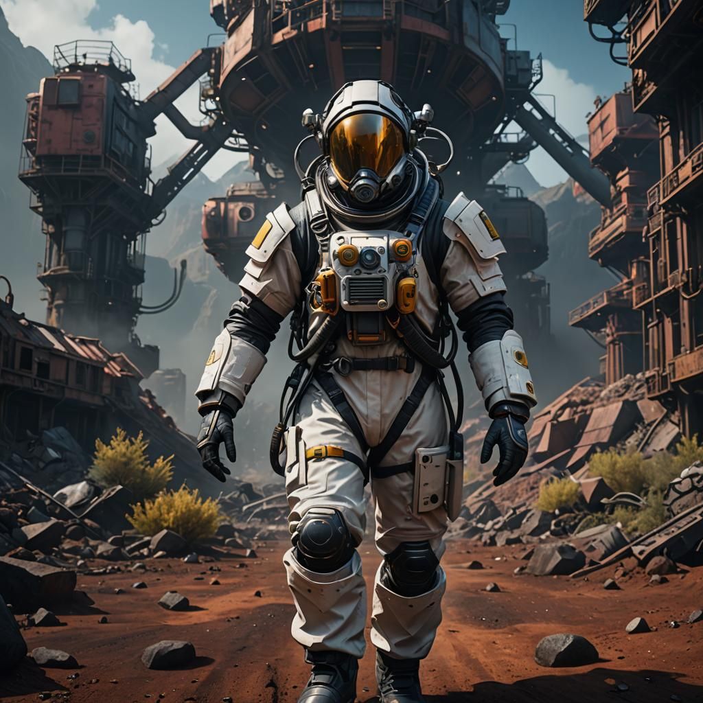 Man in Ventilation Suit: Detailed Matte Painting