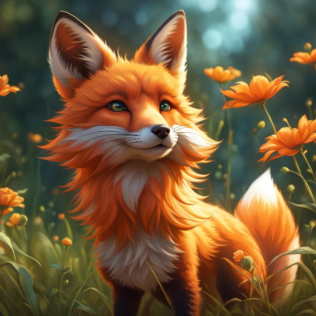 Orange Fox Leaping in Field: Hyperdetailed Portrait