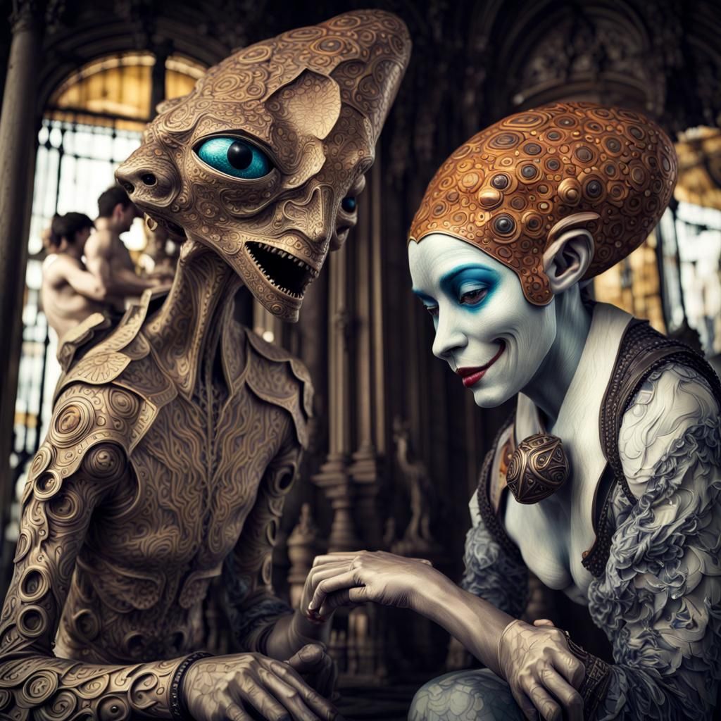 Photorealistic Aliens in Subdued Eldritch Lighting