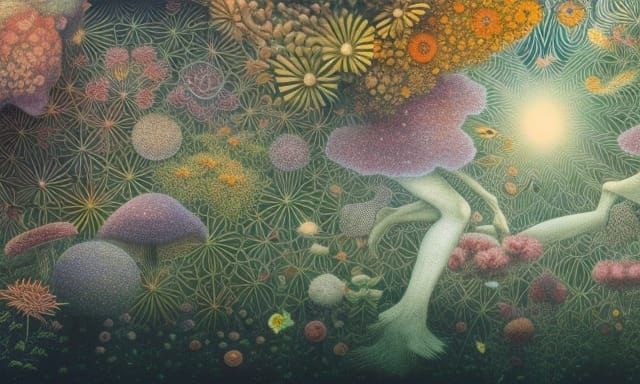 Stargazing Platform in Mycelium Network, Digital Painting