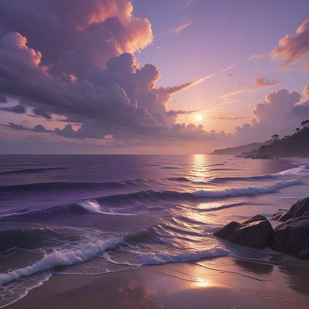 Surreal Dusk Ocean Landscape in 3D Anime Style