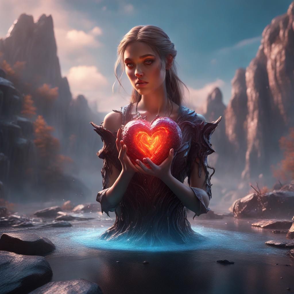 Girl Melts Stone Heart: Detailed Fantasy Art