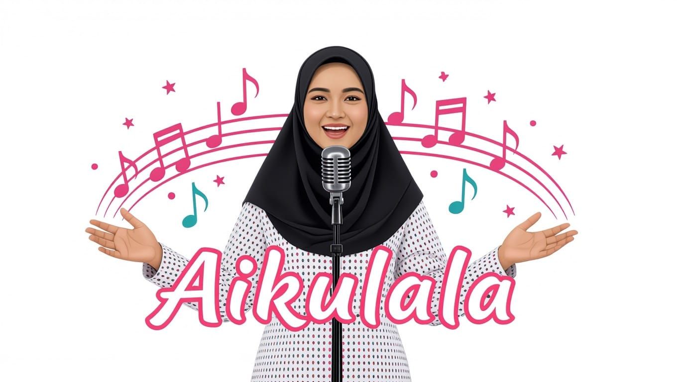 Girl in Hijab Singing with Text Background