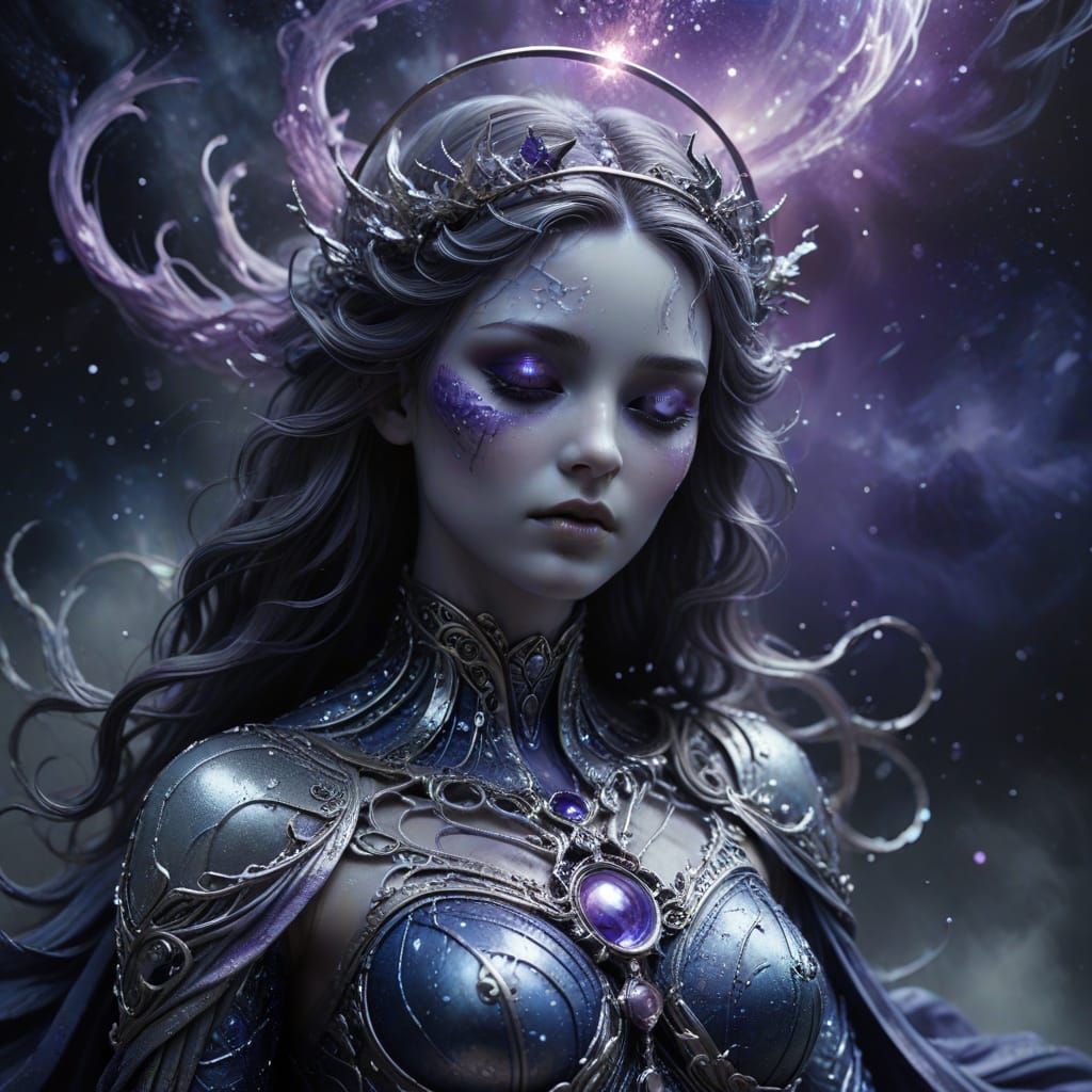 Fallen Saint in Ethereal Mist With Violet Eyes