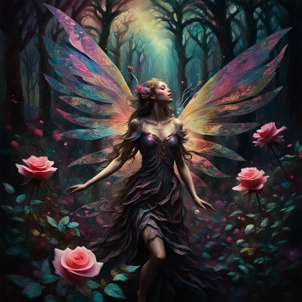 Fairy Radiating Light in Dark Forest: Abstract Art