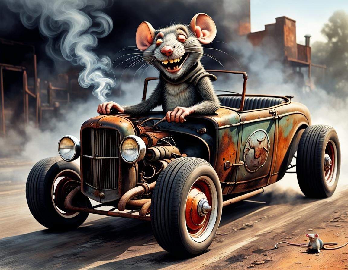 Anthropomorphic Rat Rod Burnout Comic Art