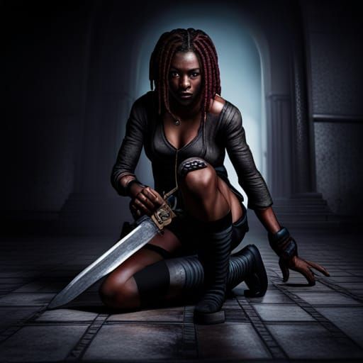 Hyperrealistic Dark Skinned Assassin with Dreadlocks