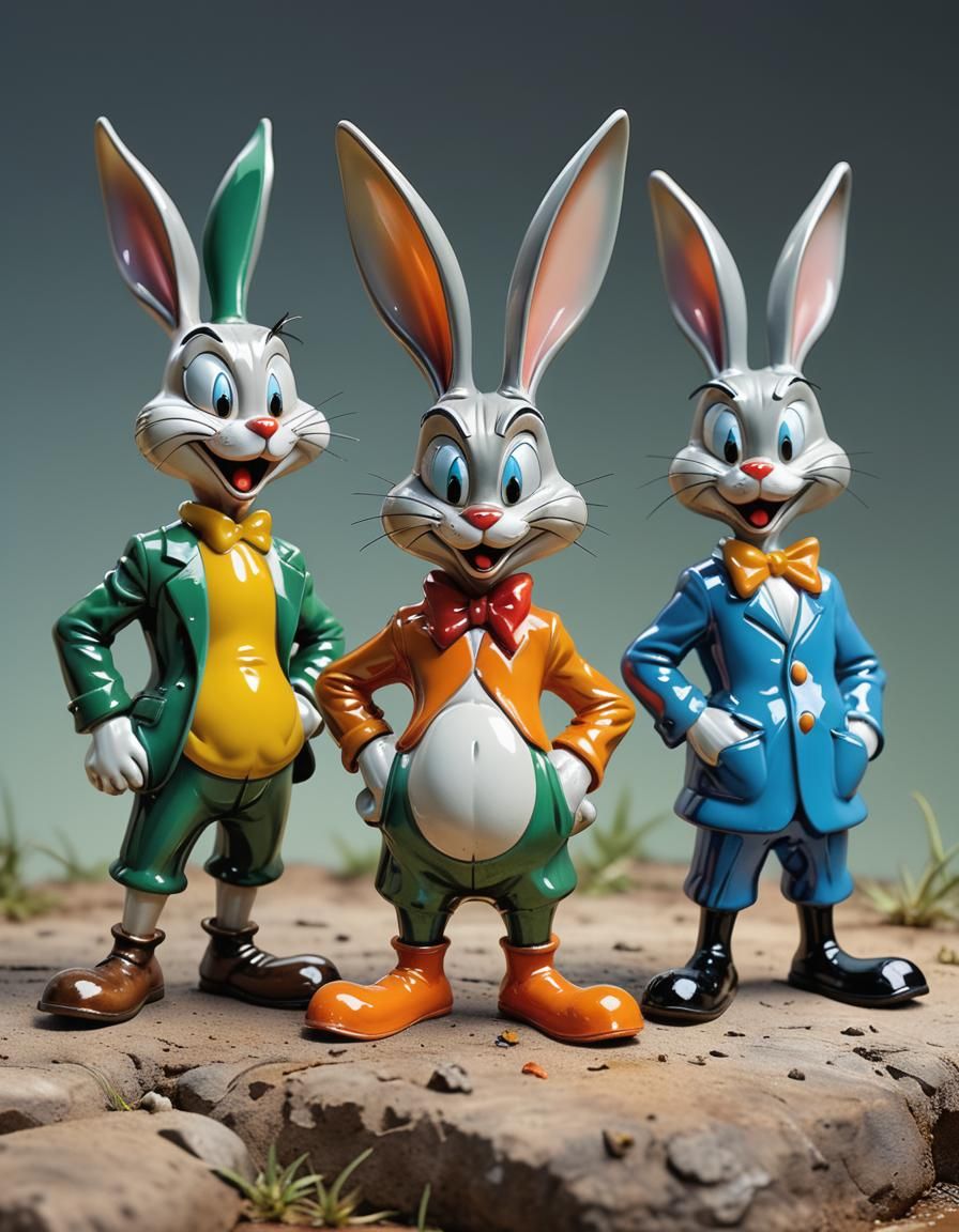 Enameled Glass Figurines: Bugs Bunny and Friends