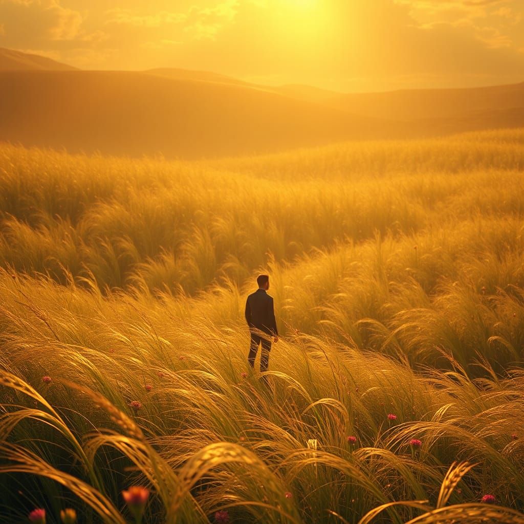 peaceful setting where a gentle breeze rustles through tall ...