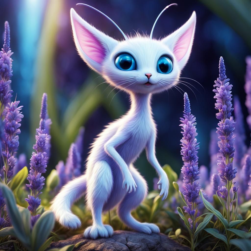 Adorable Furry Alien Being in a Pastel Landscape