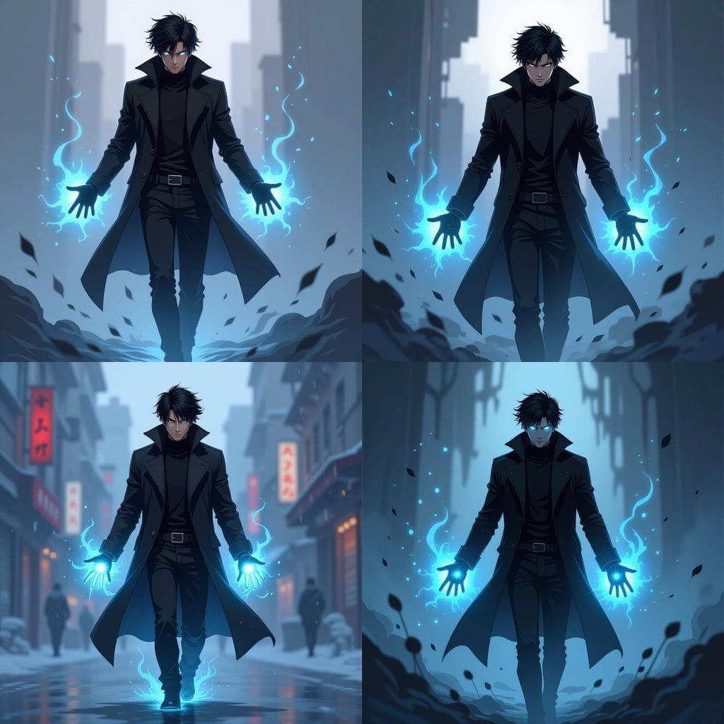 Lone Adventurer with Glowing Hands in Anime Battle Style