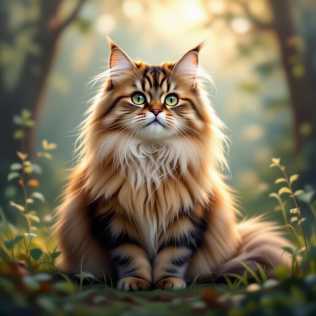 Majestic Persian Cat in Golden Hour Oil Painting