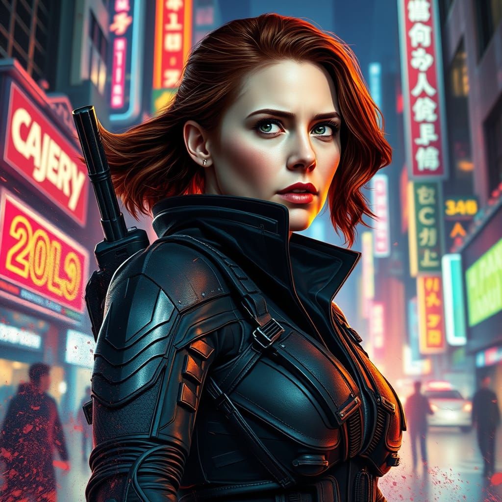 Scarlett Johansson as Black Widow Enters a Futuristic Metrop...