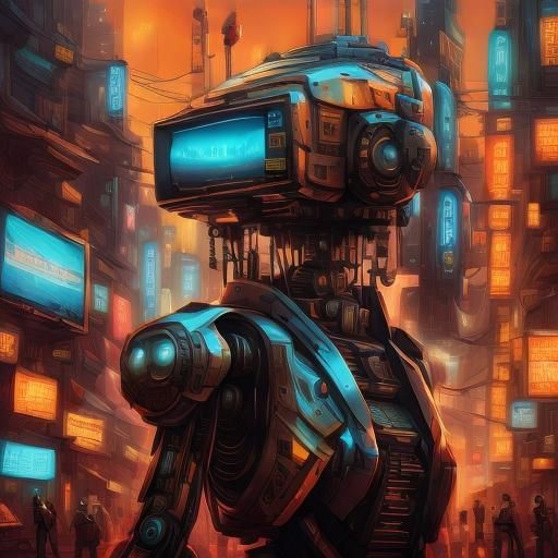 Cyberpunk Robot Skull in Retro Sci-Fi Style