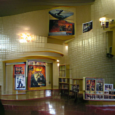 Nostalgic Movie Theater Lobby with Vintage Posters