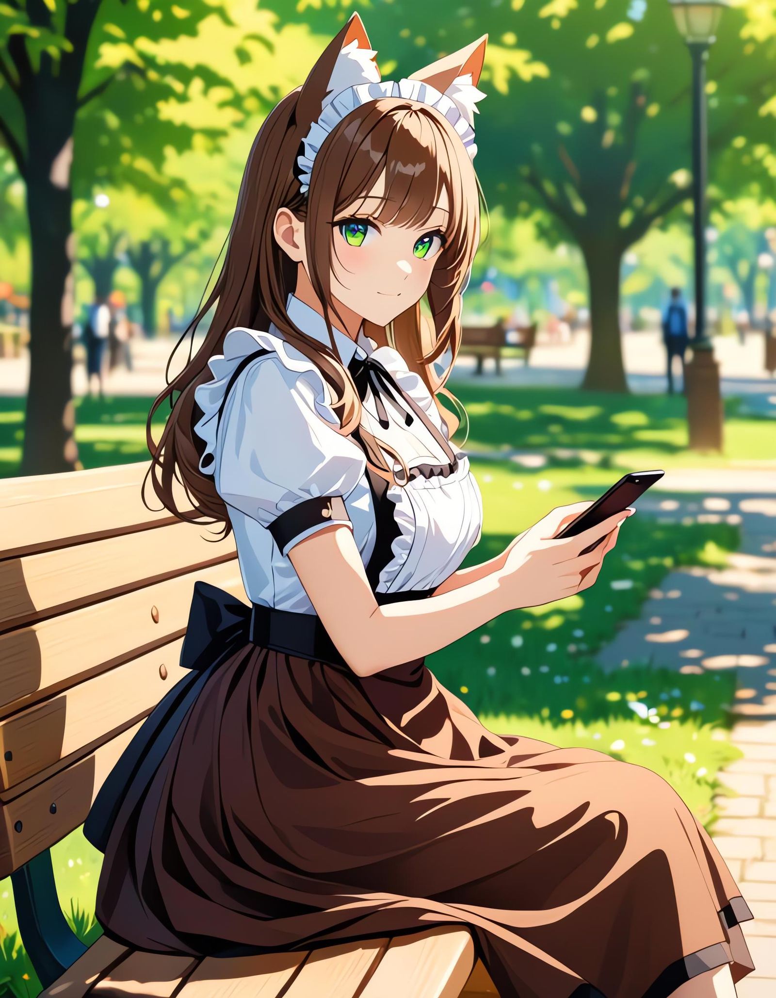 Girl with Cat Ears Relaxing in Park, Cel Shading