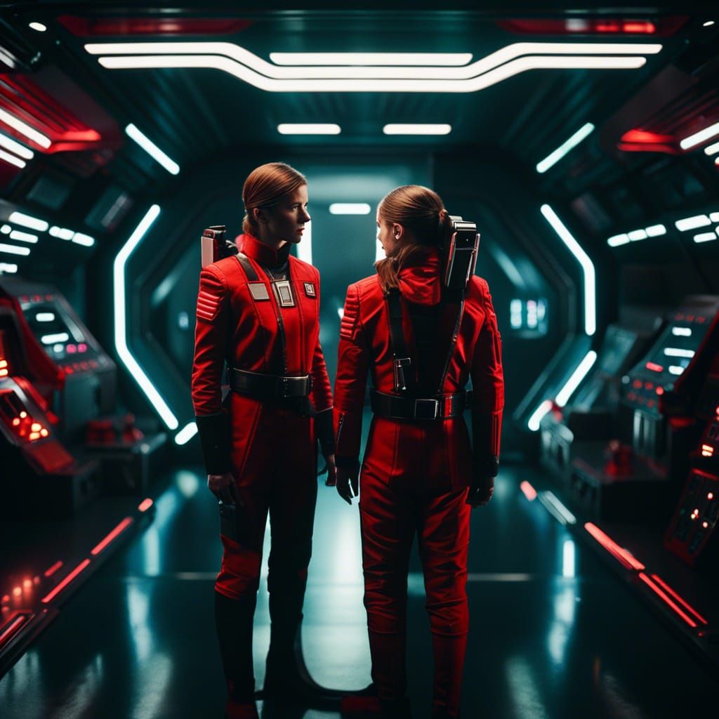 Space Explorers Prepare for Mission in Sleek Spaceship