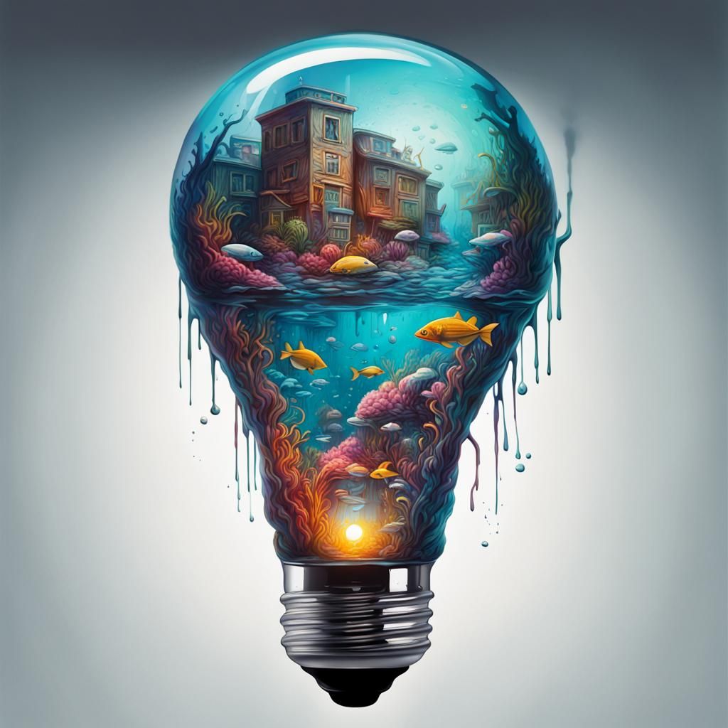 Underwater World in Light Bulb: Graffiti Art