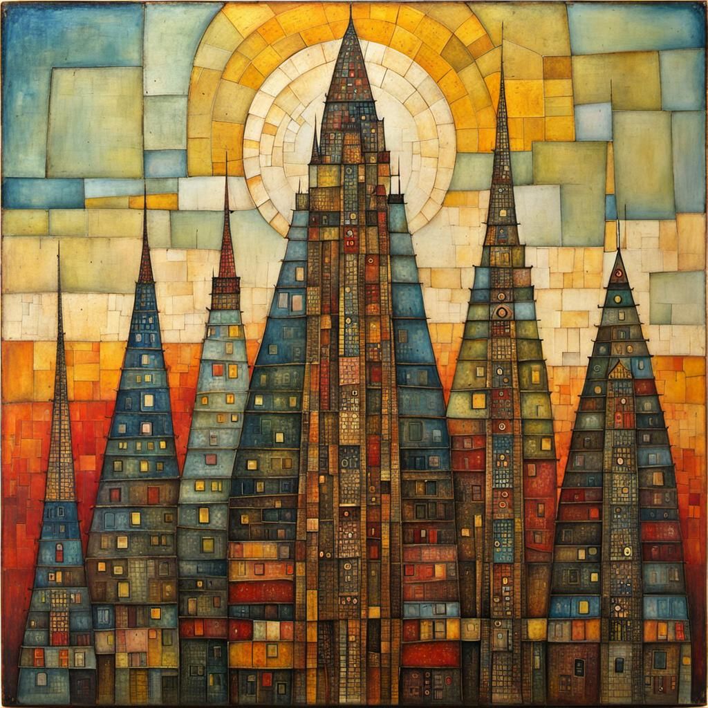 Intricate Encaustic Skyscraper Art