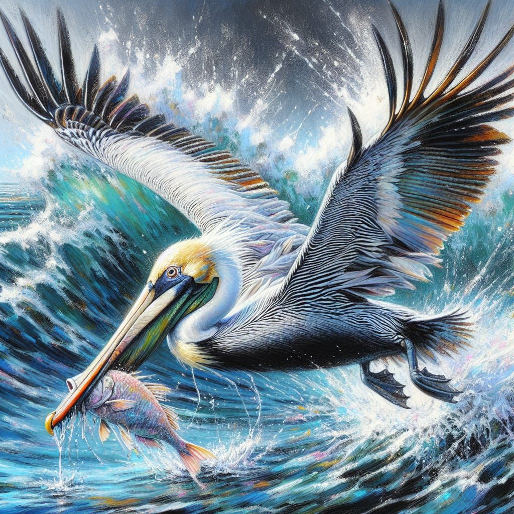 Majestic Pelican in Acrylic and Pastel