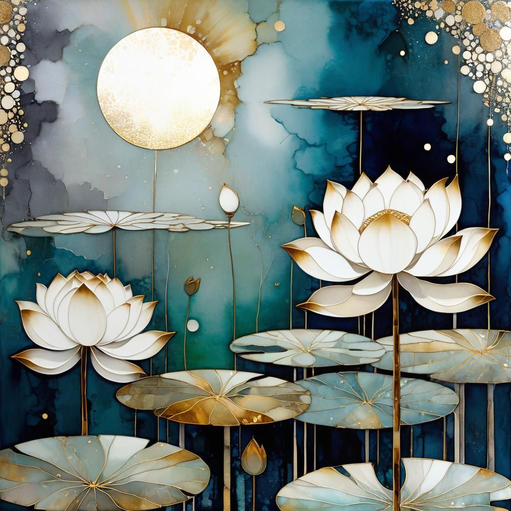 Surreal Alcohol Ink Lotus Flower Dreamscape
