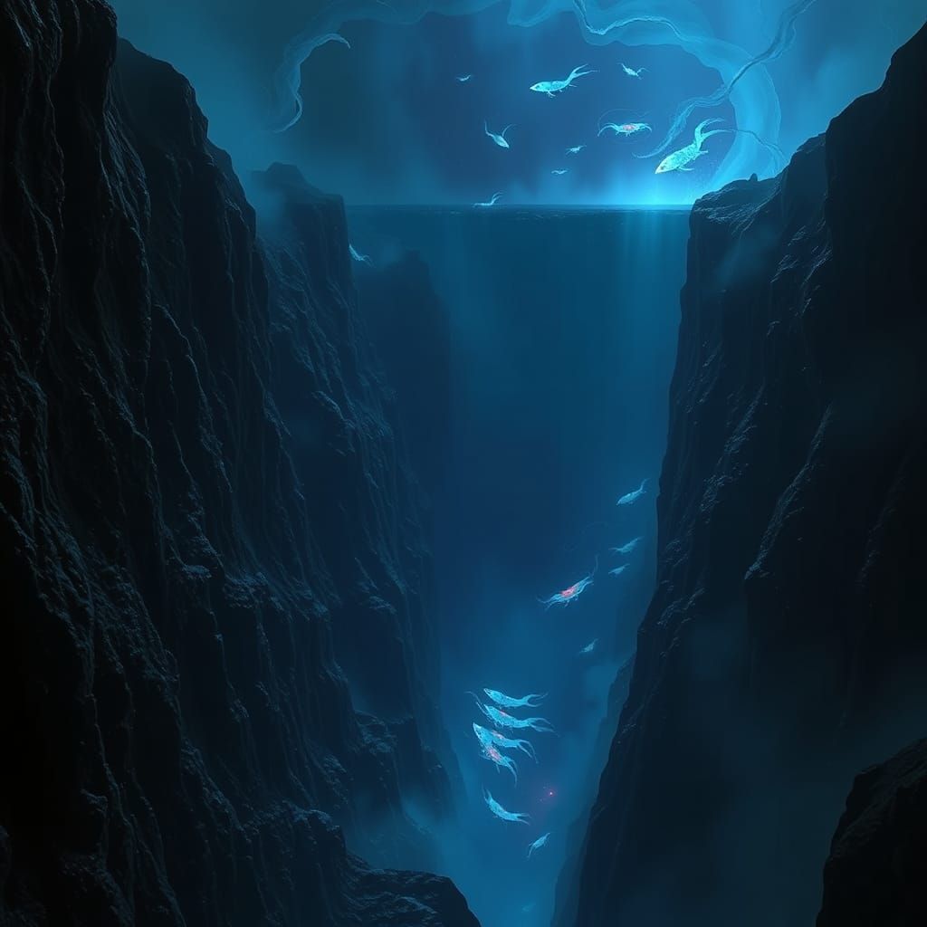 Bioluminescent Abyss: Dystopian Sci-Fi Landscape