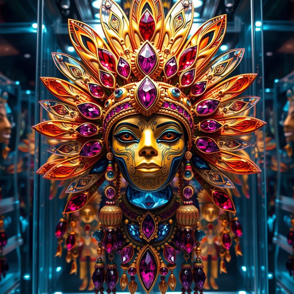 Vibrant Aztec-Inspired Jewelry and Headdresses in Crystal Gl...