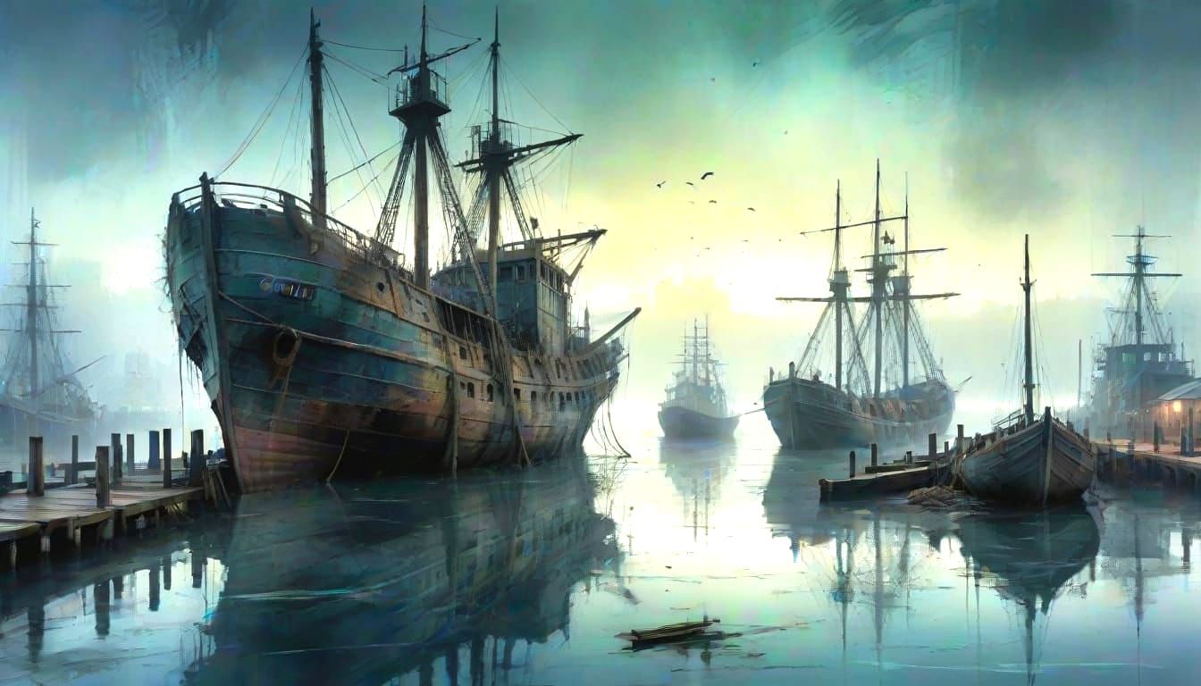 Twilight Harbor Scene in Carne Griffiths Watercolor Style