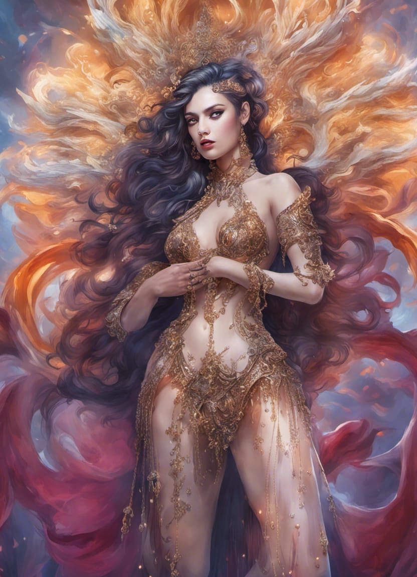 Carnival Enchantress in Metallic Outfit: Hyperrealistic Digi...