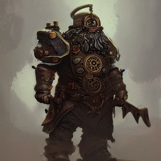 Steampunk Dwarf Ancient with Helmet in Fantasy Art Style