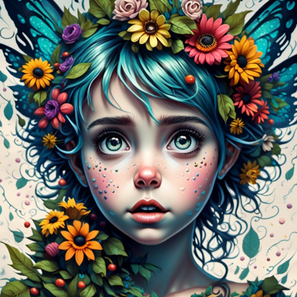 Whimsical Tinkerbell Portrait in Detailed Linework Style