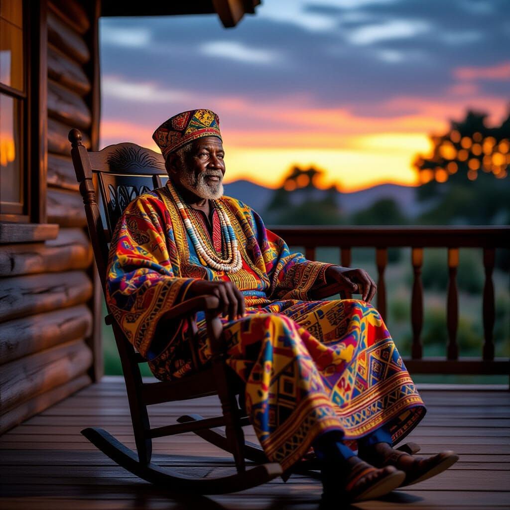 Zambian Elder in Traditional Attire at Twilight