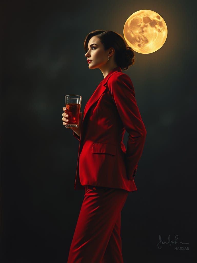 Elegant Woman Illuminated by Moonlit Shadows in Noir Style
