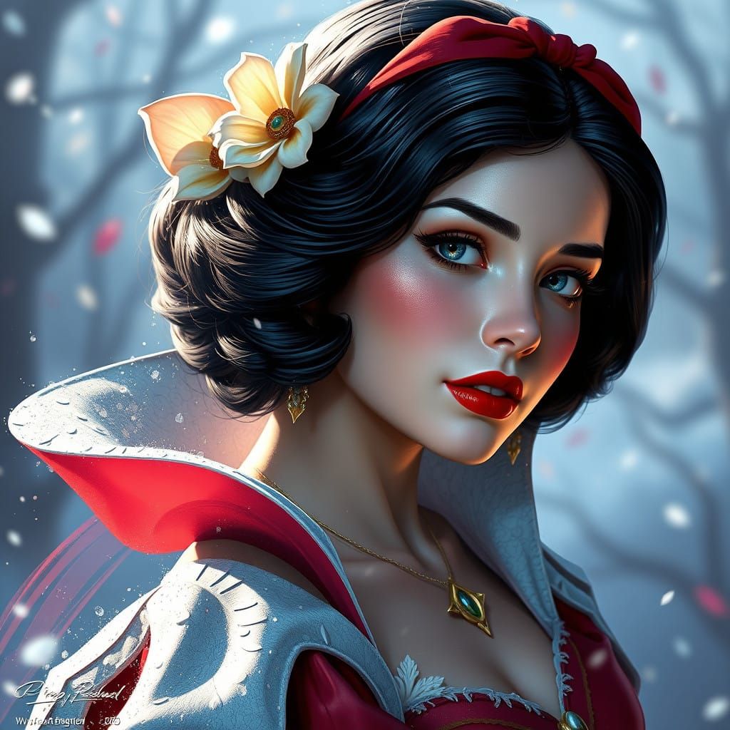 Snow White as a Pinup Girl in a Cyberpunk Aesthetic