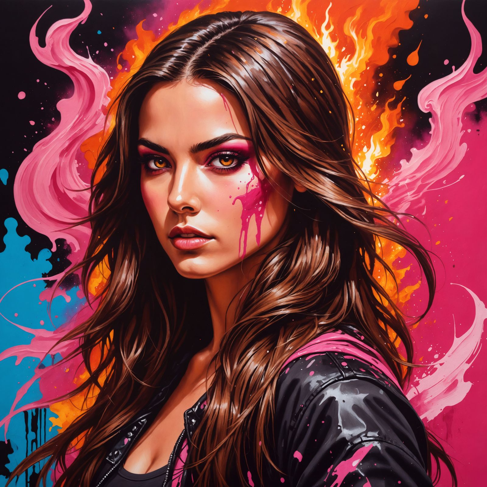 Fiery Assassin in Graffiti Art Style