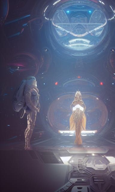 Futuristic Astronauts in Galaxy, Digital Art